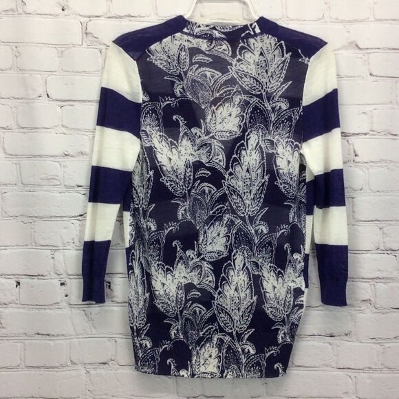 Ann Taylor Loft Cardigan Womens Size SP Purple Striped Floral Back Petite Button - Picture 7 of 7